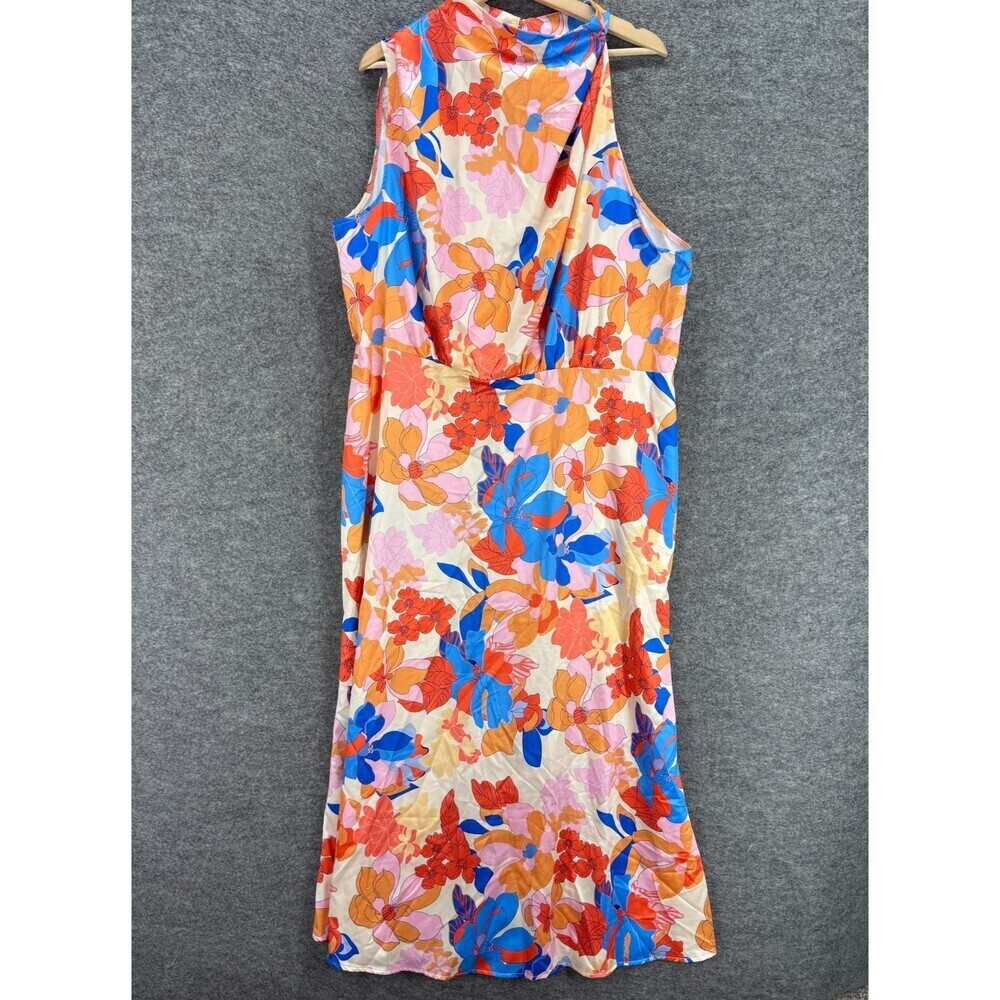 SheIn Dress Women 4XL Pink Floral Maxi Long Sleeveless Hook & Eye Crew Neck